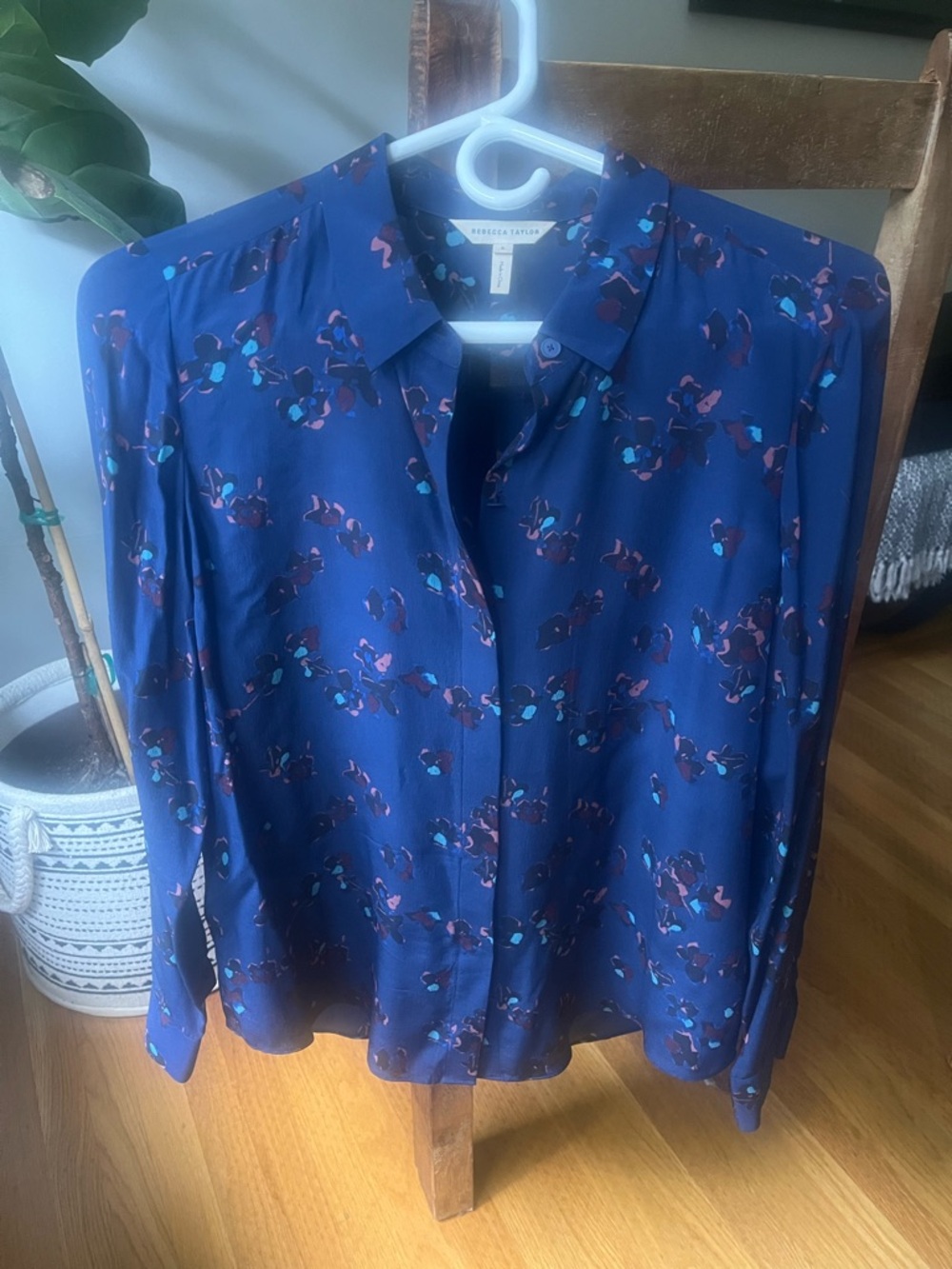 Rebecca Taylor Navy Silk Floral Print Blouse